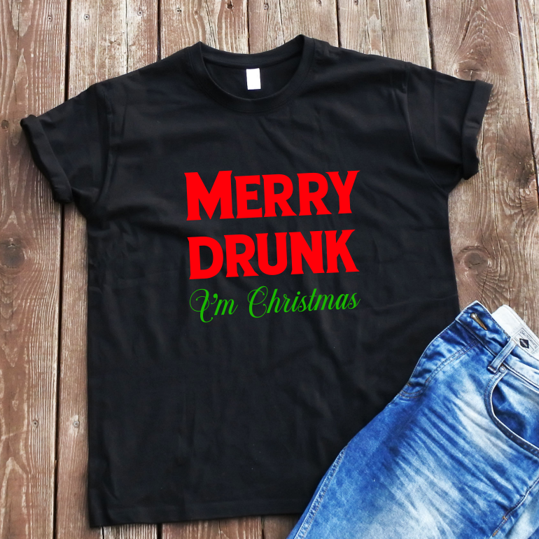 Juodi UNISEX marškinėliai "Merry drunk"