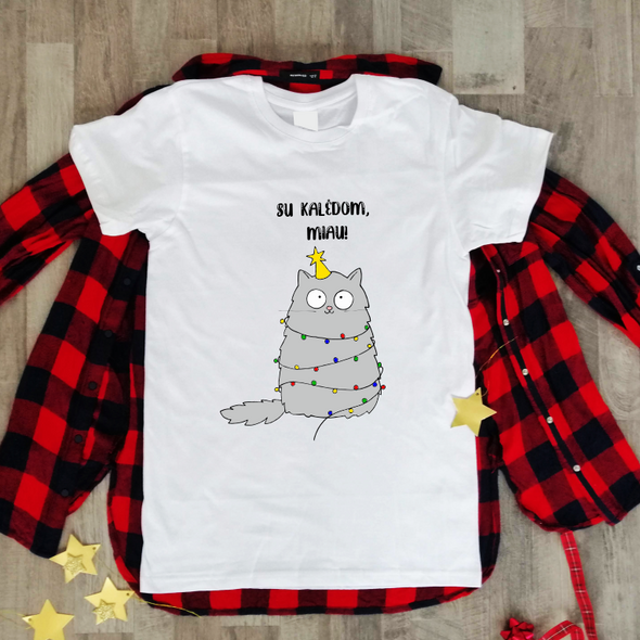 Balti unisex marškinėliai "Su Kalėdom, Miau"