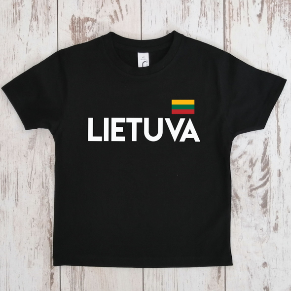 Juodi vaikiški marškinėliai "Lietuva su maža vėliava"