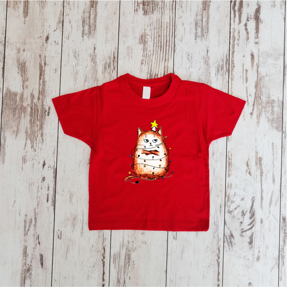 Raudoni vaikiški marškinėliai "Pikts katins“