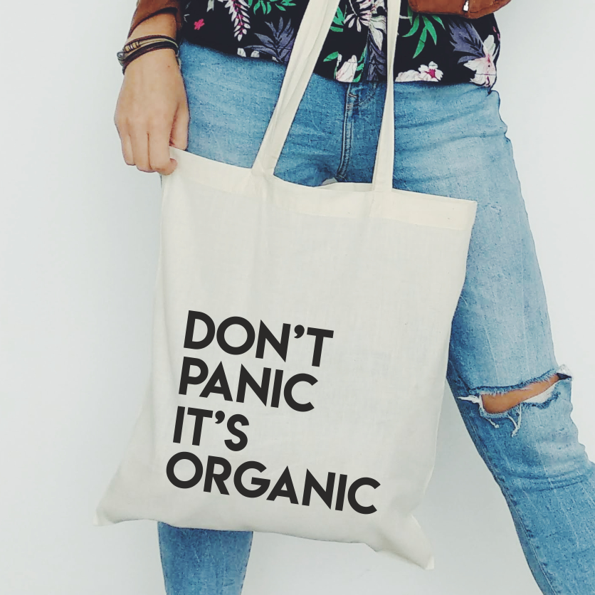 Pirkinių krepšys PREMIUM dvigubu dugnu "Don't panic it's organic"