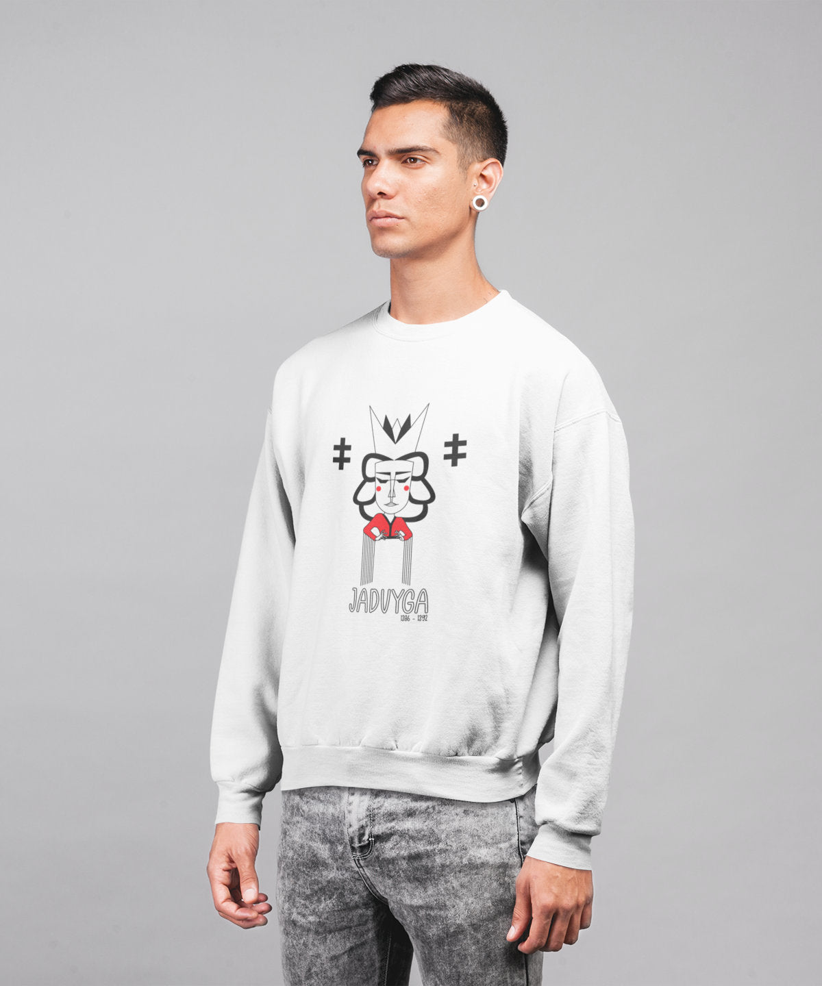 Baltas UNISEX džemperis "LDK KUNIGAIKŠTIENĖ JADVYGA SU UŽRAŠU"