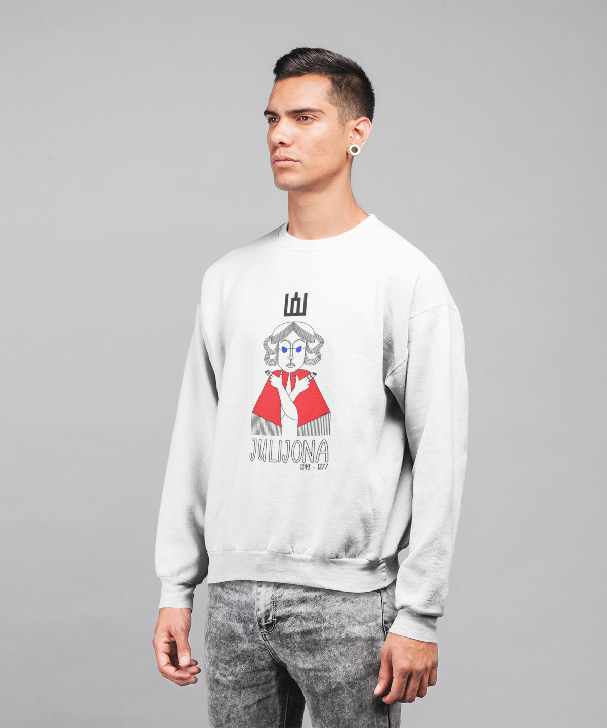 Baltas UNISEX džemperis "LDK KUNIGAIKŠTIENĖ JULIJONA SU UŽRAŠU"