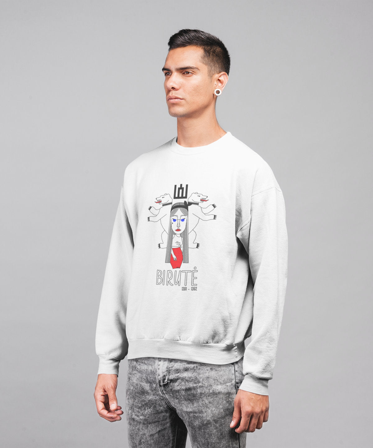 Baltas UNISEX džemperis "LDK KUNIGAIKŠTIENĖ BIRUTĖ SU UŽRAŠU"