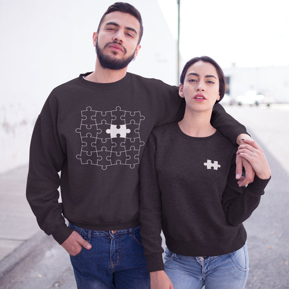 Juodi džemperiai be gobtuvų poroms "Puzlė" Moteriškas dizainas