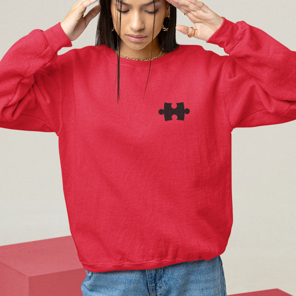Raudoni džemperiai be gobtuvų poroms "Puzlė" Moteriškas dizainas