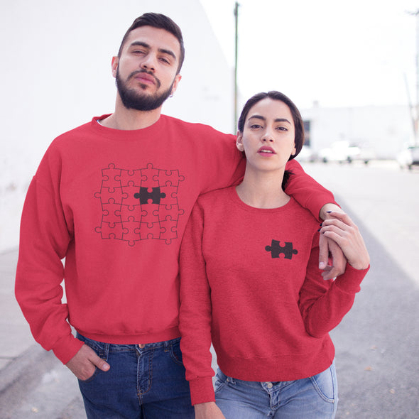 Raudoni džemperiai be gobtuvų poroms "Puzlė" Vyriškas dizainas