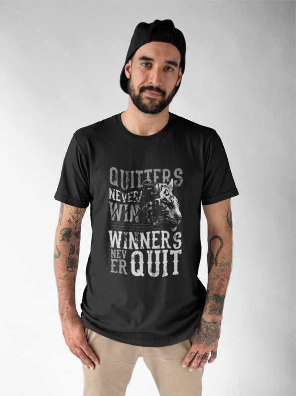 Juodi UNISEX marškinėliai "Quitters and winners“