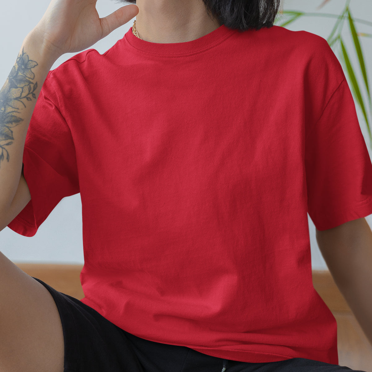 Raudoni UNISEX medvilniniai marškinėliai be spaudos