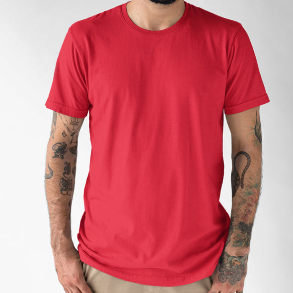Raudoni UNISEX medvilniniai Špyga taukuota marškinėliai