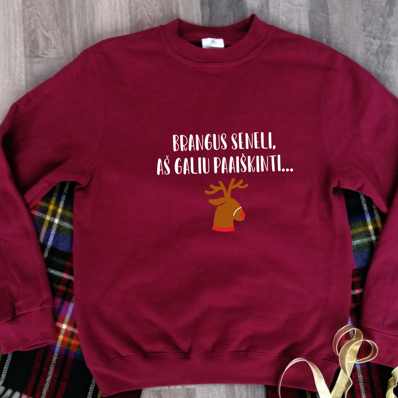 Burgundiškas džemperis be gobtuvo "Brangus seneli"