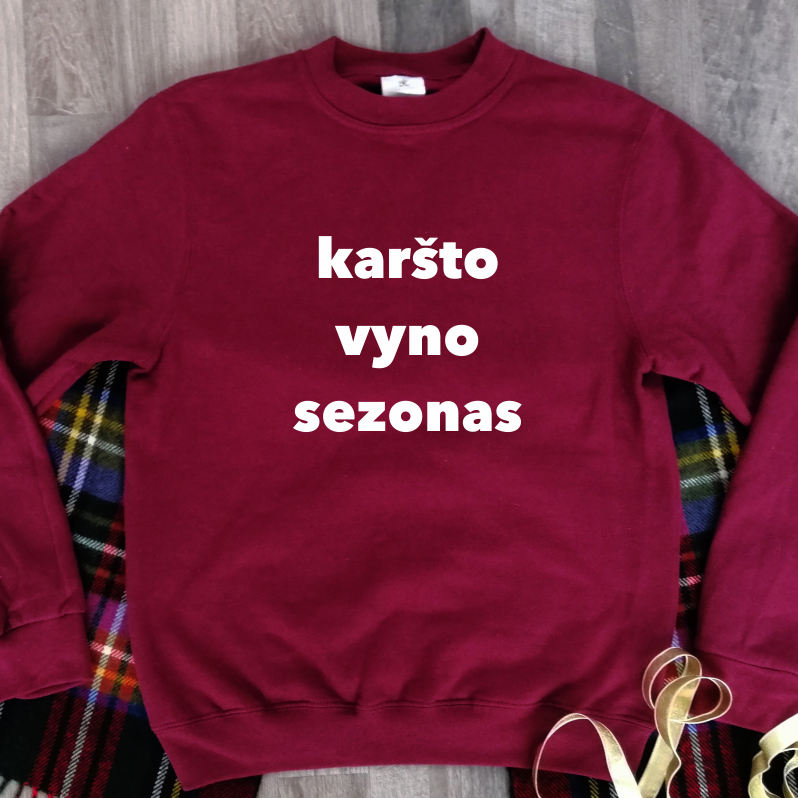 Burgundiškas džemperis be gobtuvo "Karšto vyno sezonas"