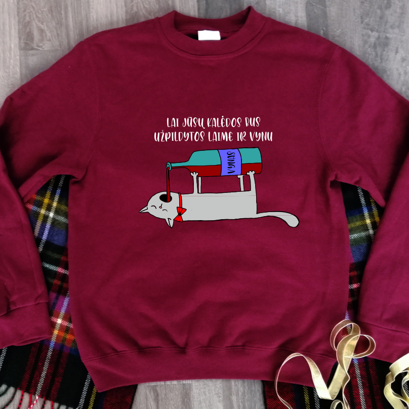 Burgundiškas džemperis Kalėdoms "Lai Jūsų Kalėdos" (M dydis) JUODOJO PENKTADIENIO pasiūlymas!
