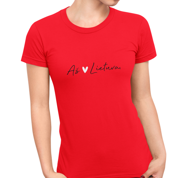 Raudoni moteriški marškinėliai "Meilė Lietuvai"