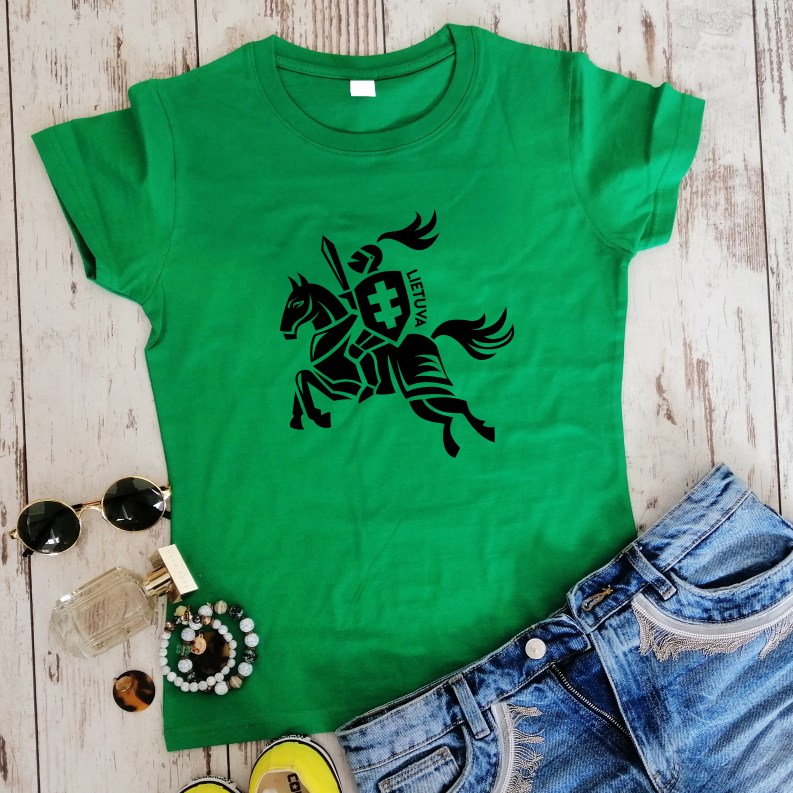 Žali moteriški marškinėliai "Vienspalvis Vytis"