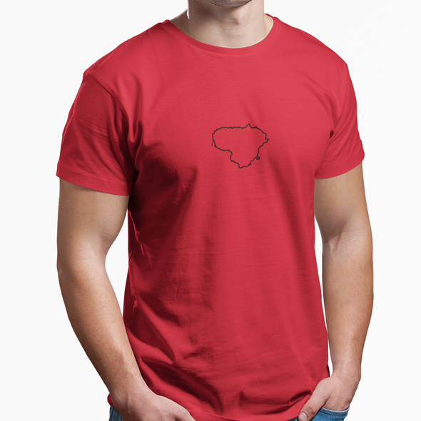 Raudoni unisex marškinėliai "Lietuvos kontūrai"