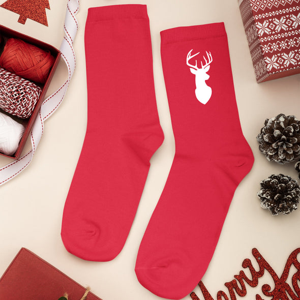 Raudonos Kalėdinės kojinės su baltu marginimu "Elniai"