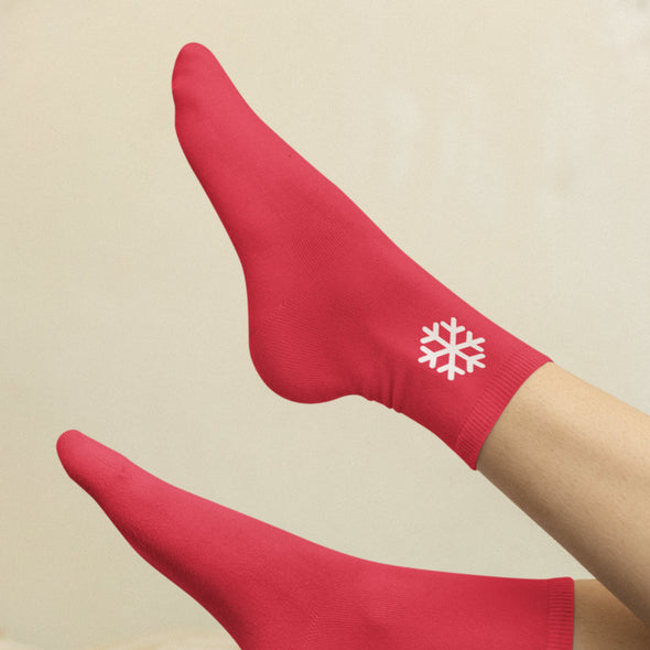 Raudonos Kalėdinės kojinės su baltu marginimu "Snaigės"