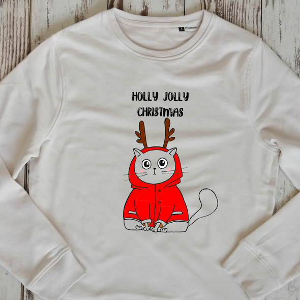 Dramblio kaulo spalvos organinės medvilnės UNISEX džemperis be gobtuvo "Holly jolly"