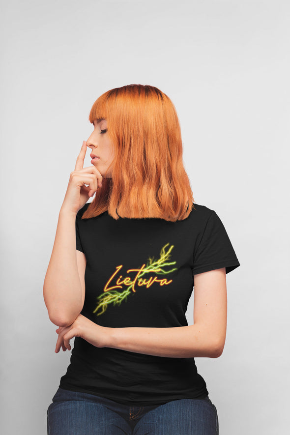 Juodi moteriški marškinėliai "Neon Lietuva“