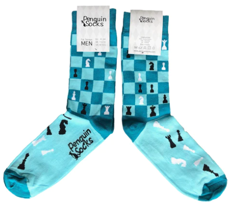 Šachmatai -  Linksmos mėlynos kojinės vyrams (Penguin socks)