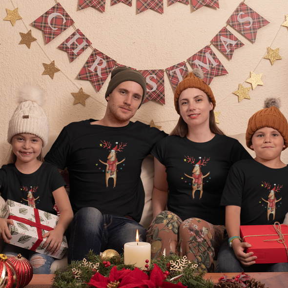 Juodi moteriški marškinėliai šeimoms "Briedžių šeimyna“ Moteriškas dizainas