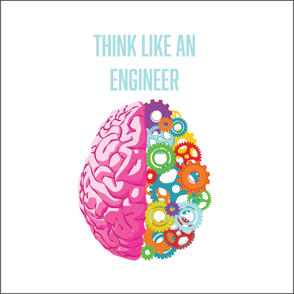 Balti UNISEX marškinėliai su iliustracija "Think like an engineer"