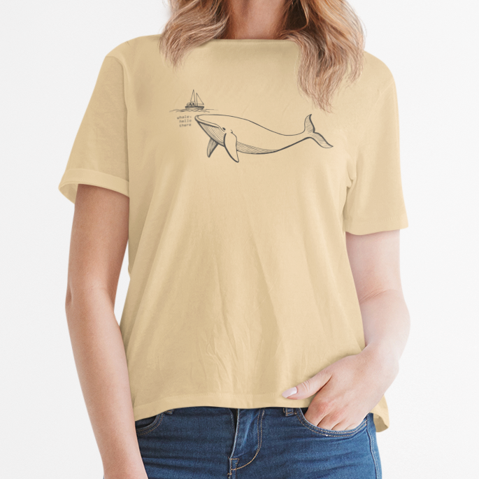 Smėlio spalvos ekologiškos medvilnės marškinėliai "Banginis"