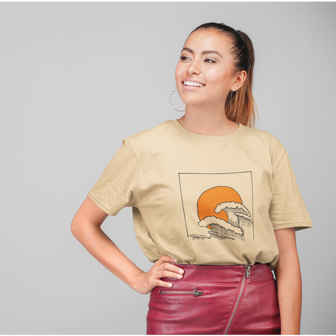 Smėlio spalvos ekologiškos medvilnės marškinėliai "Jūra"