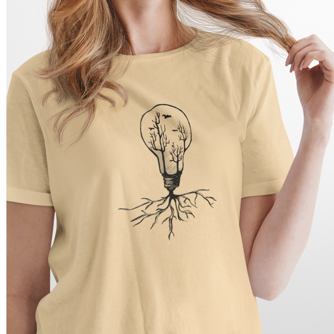 Smėlio spalvos ekologiškos medvilnės marškinėliai "Miškas"