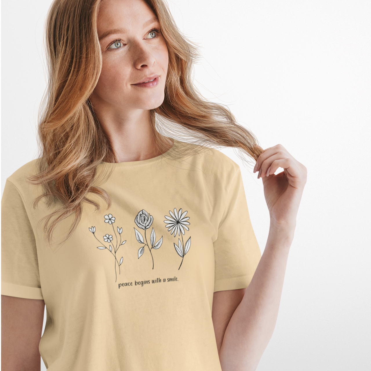 Smėlio spalvos ekologiškos medvilnės marškinėliai "Peace"