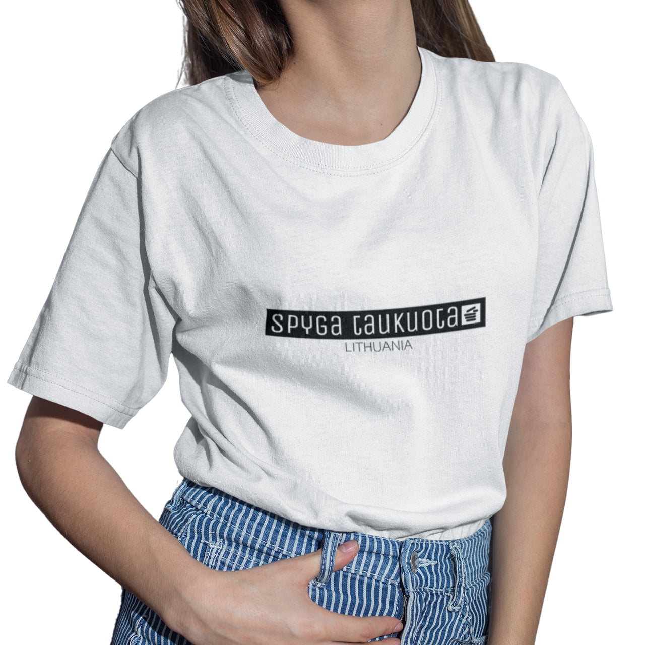 Balti marškinėliai unisex "Špyga taukuota“