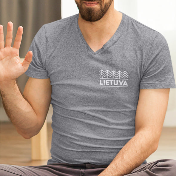 Pilki melanžiniai UNISEX marškinėliai su V kaklu "Lietuvos sengirė"