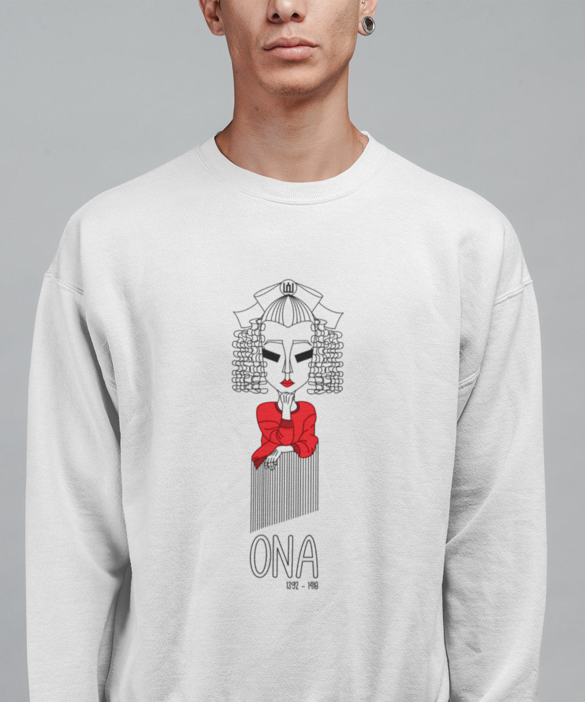 Baltas UNISEX džemperis "LDK KUNIGAIKŠTIENĖ ONA SU UŽRAŠU"