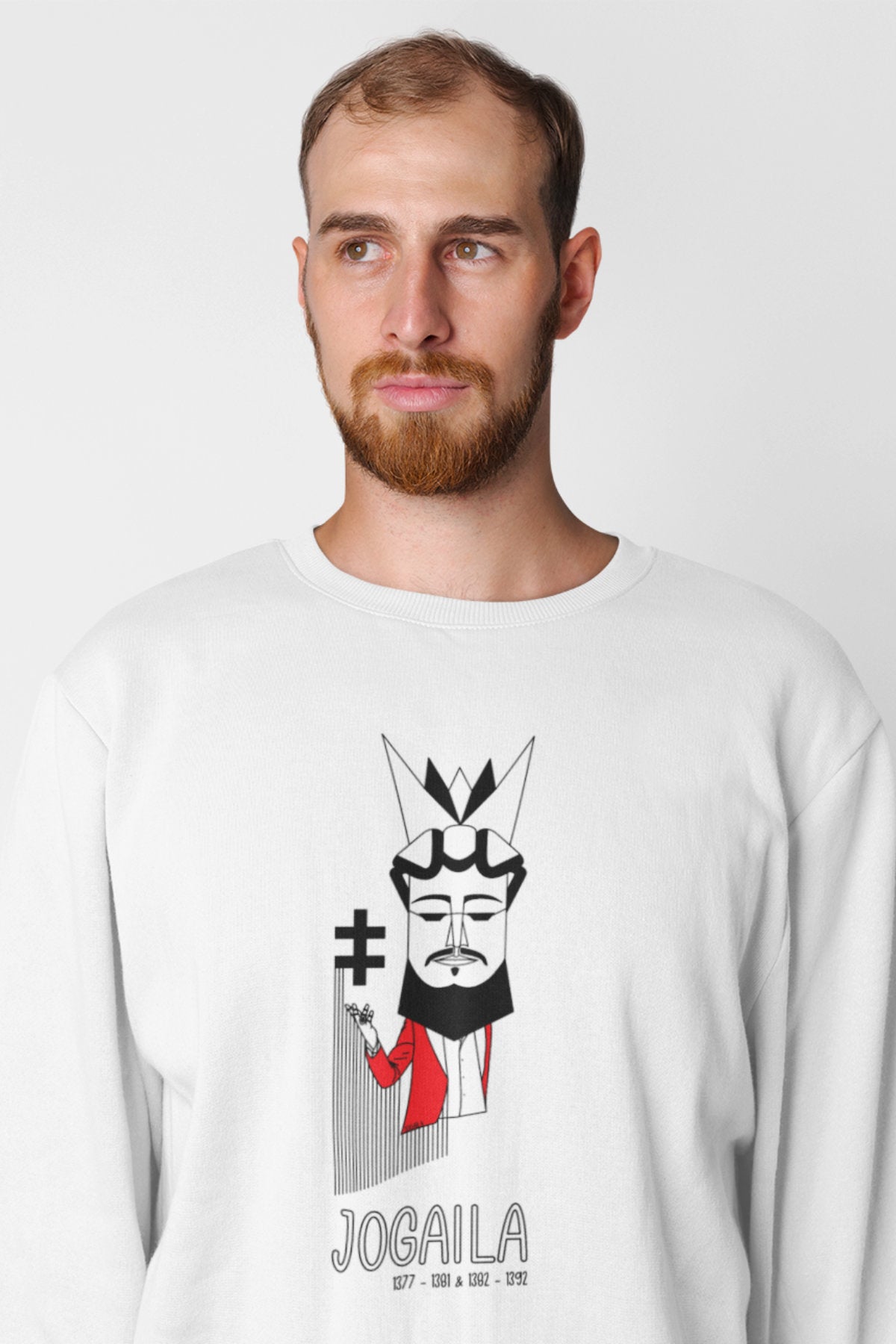 Baltas UNISEX džemperis "LDK KUNIGAIKŠTIS JOGAILA SU UŽRAŠU"