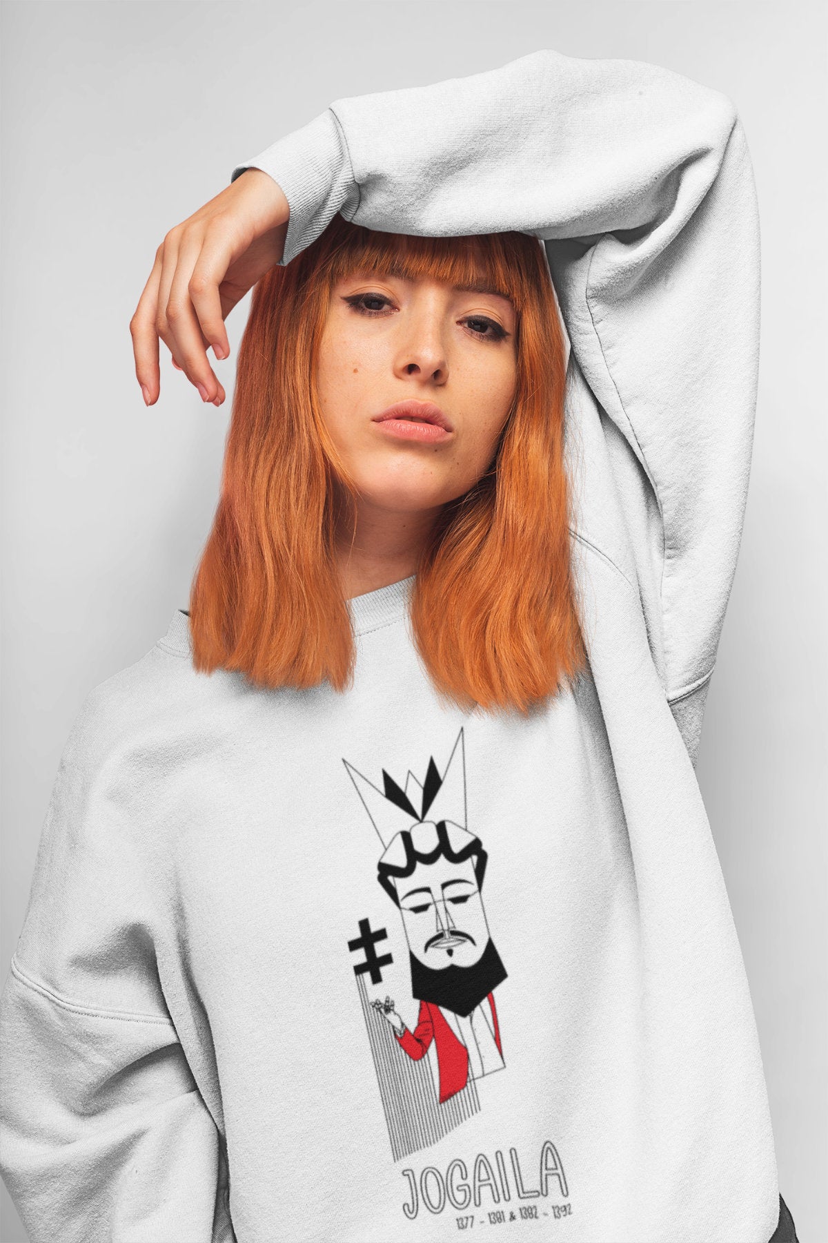 Baltas UNISEX džemperis "LDK KUNIGAIKŠTIS JOGAILA SU UŽRAŠU"