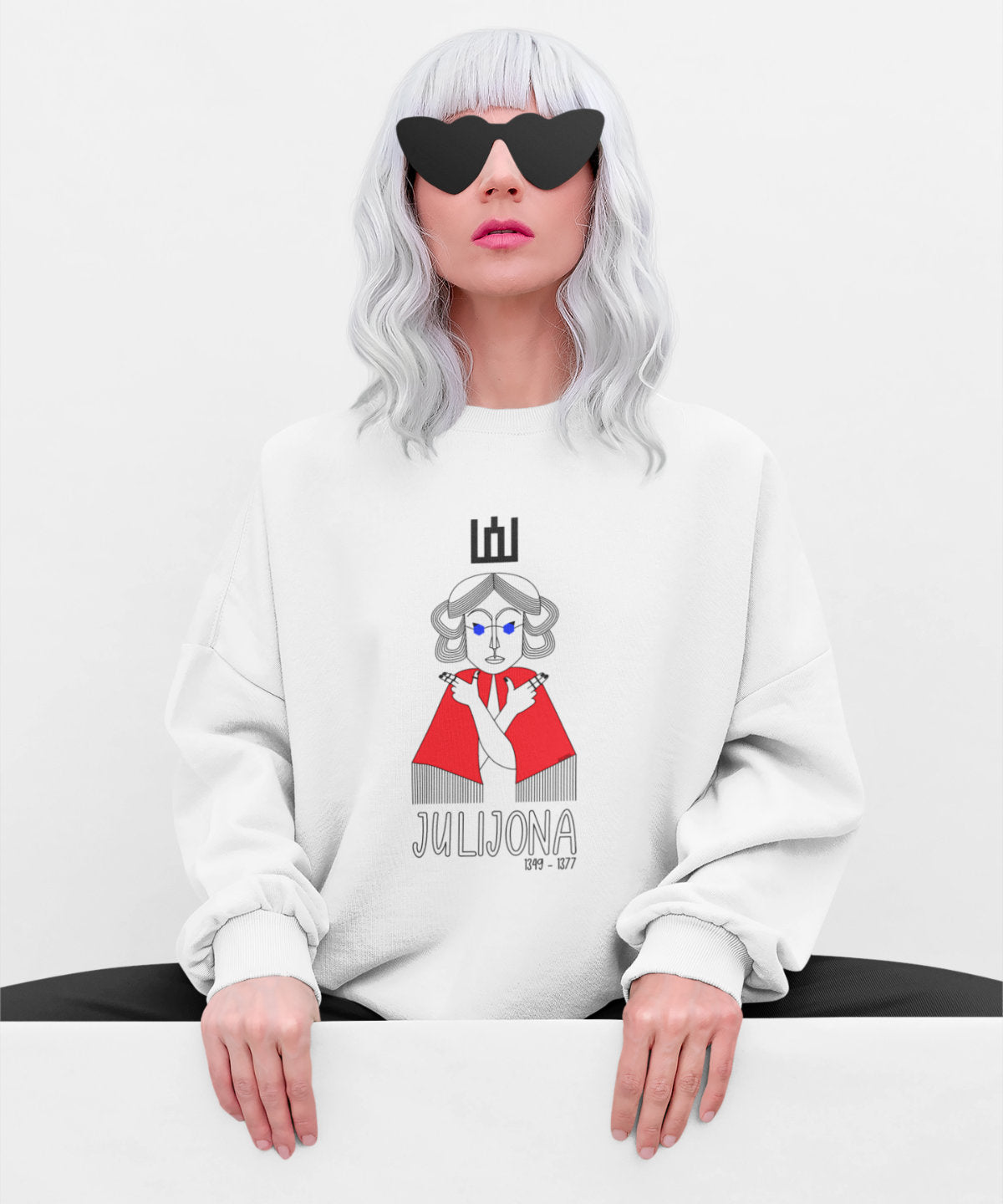 Baltas UNISEX džemperis "LDK KUNIGAIKŠTIENĖ JULIJONA SU UŽRAŠU"