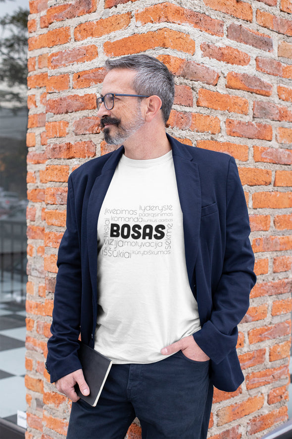 Balti UNISEX marškinėliai "Boso žodžiai"