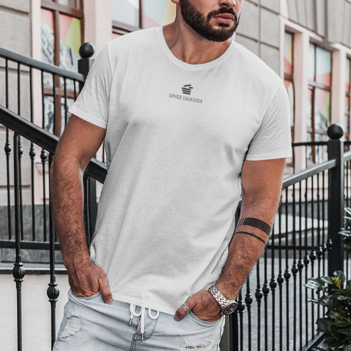 Balti marškinėliai unisex "Špyga taukuota mažas“