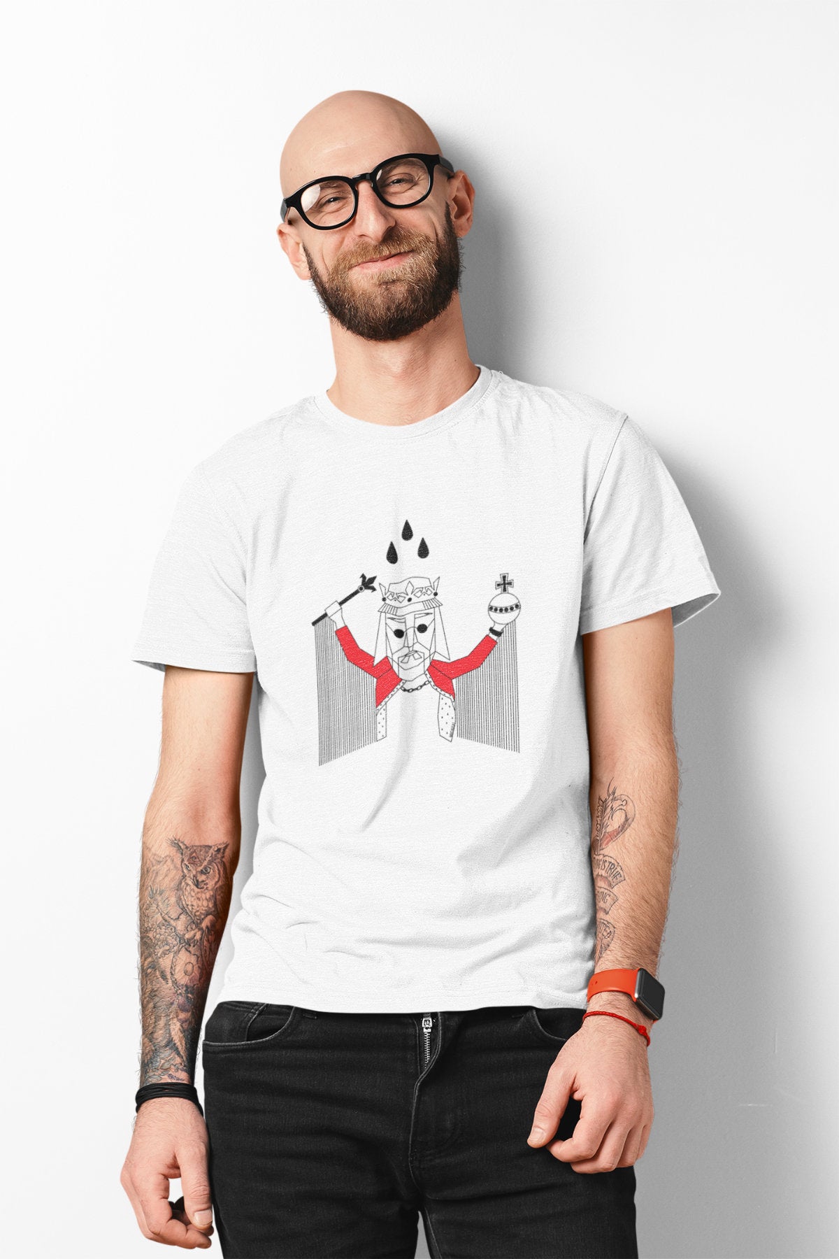 Balti UNISEX marškinėliai "LDK KARALIUS MINDAUGAS"