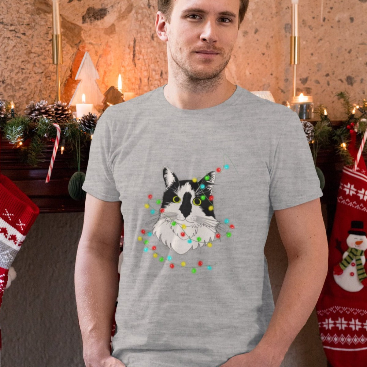 Pilki melanžiniai UNISEX kalėdiniai marškinėliai "Įsipainiojau"