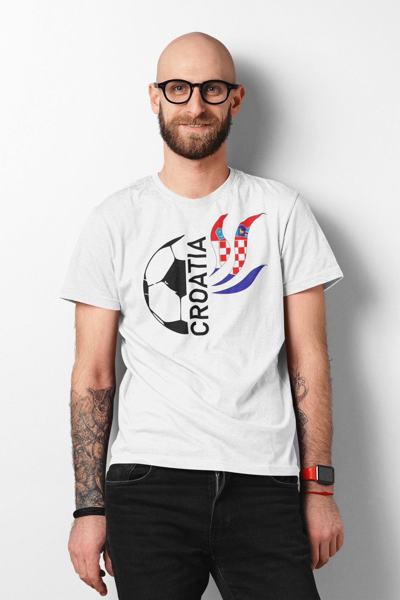 Balti UNISEX marškinėliai futbolo sirgaliui "Croatia"