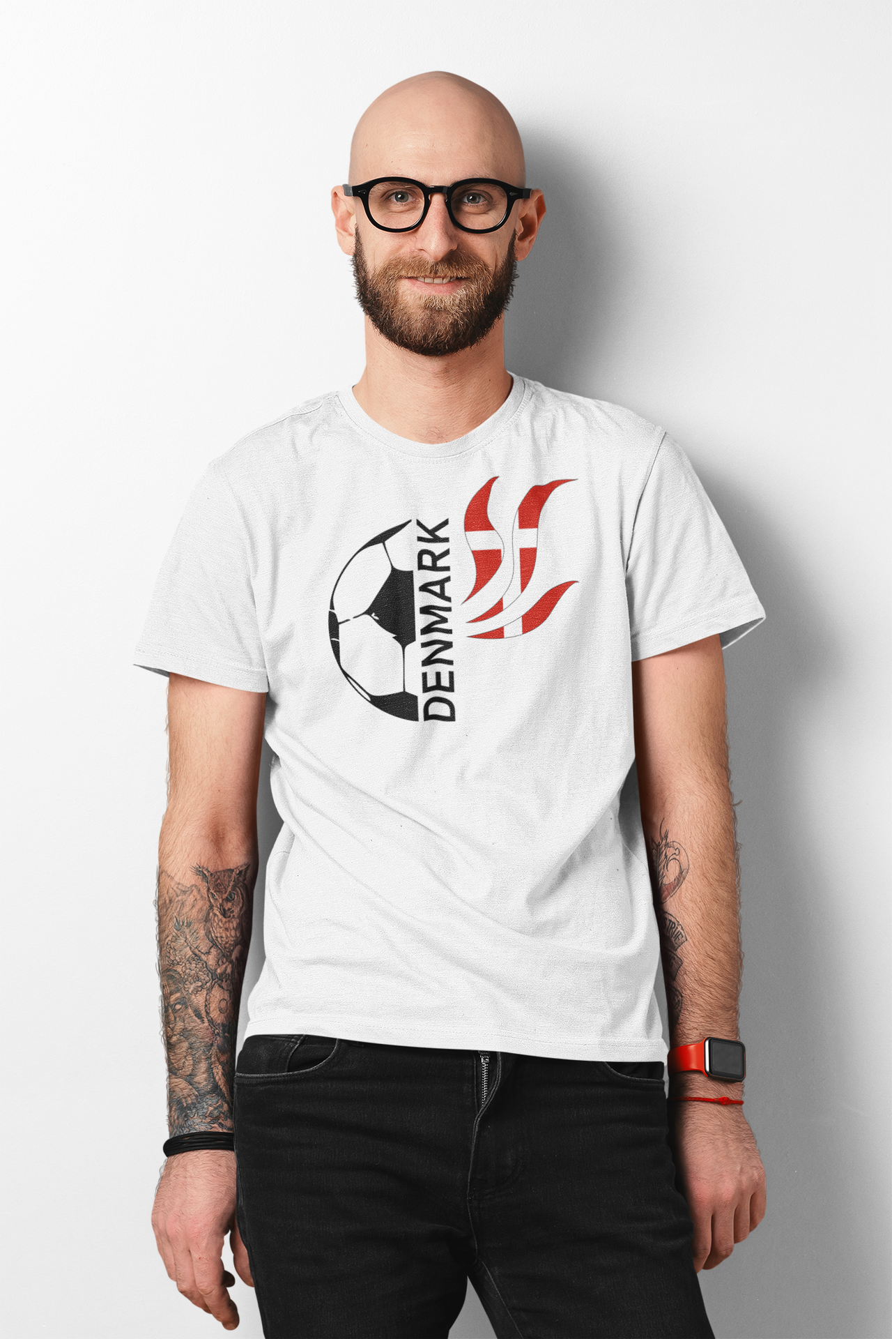 Balti UNISEX marškinėliai futbolo sirgaliui "Denmark"