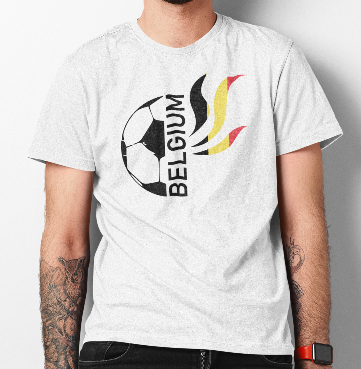 Balti UNISEX marškinėliai futbolo sirgaliui "Belgium"