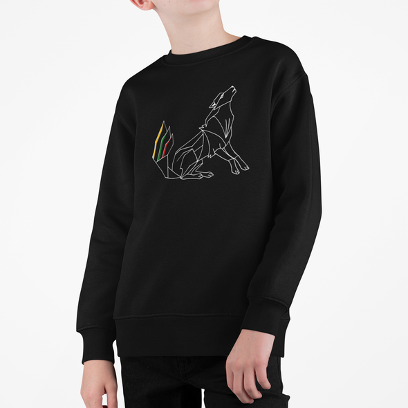 Vaikiškas juodas džemperis "Geležinio vilko kontūrai"