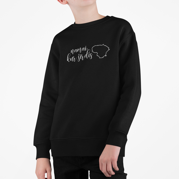 Vaikiškas juodas džemperis "Namai kur širdis"