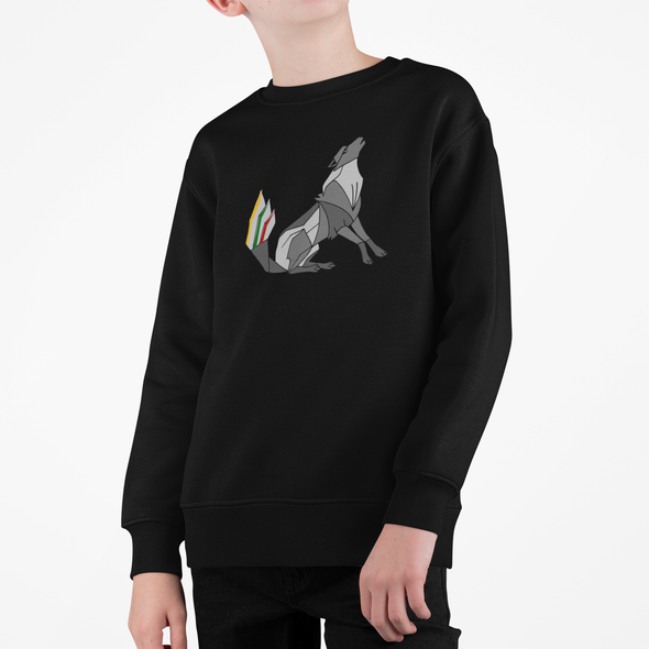 Vaikiškas juodas džemperis "Geležinis vilkas su trispalve"
