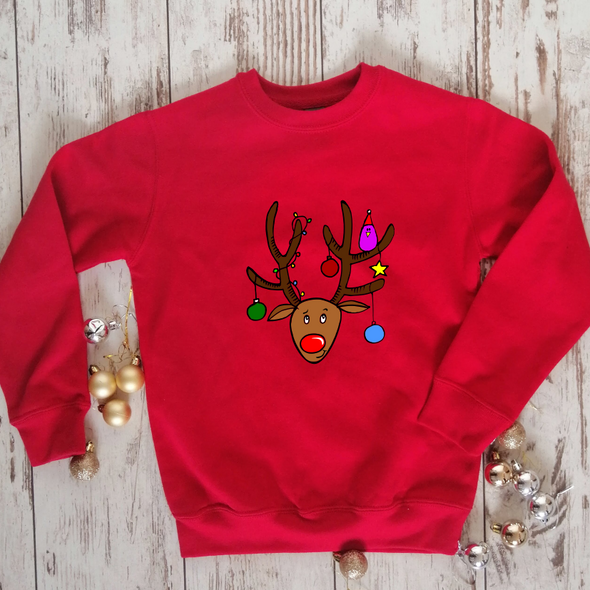 Vaikiškas raudonas kalėdinis džemperis "Briedžiukas"