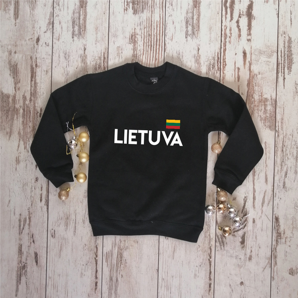 Vaikiškas juodas džemperis "Lietuva su maža vėliava"