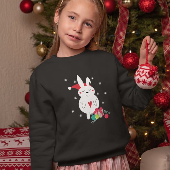 Vaikiškas juodas kalėdinis džemperis "Kalėdų zuikutis"